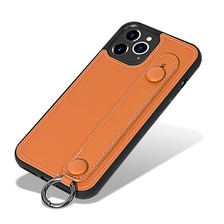For iPhone 11 Pro Max Top Layer Cowhide Shockproof Protective Case with Wrist Strap Bracket