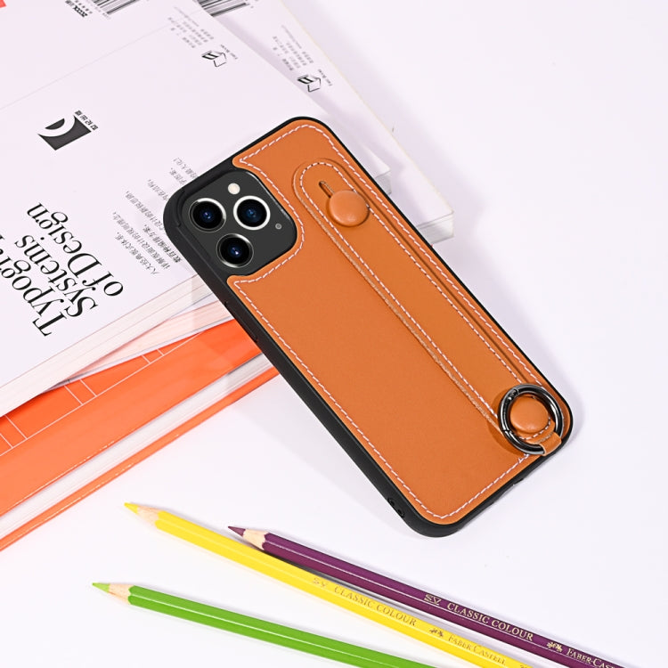 For iPhone 11 Pro Max Top Layer Cowhide Shockproof Protective Case with Wrist Strap Bracket