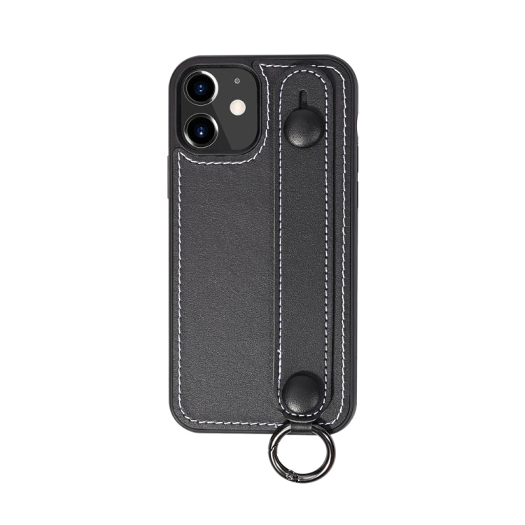 For iPhone 12 mini Top Layer Cowhide Shockproof Protective Case with Wrist Strap Bracket