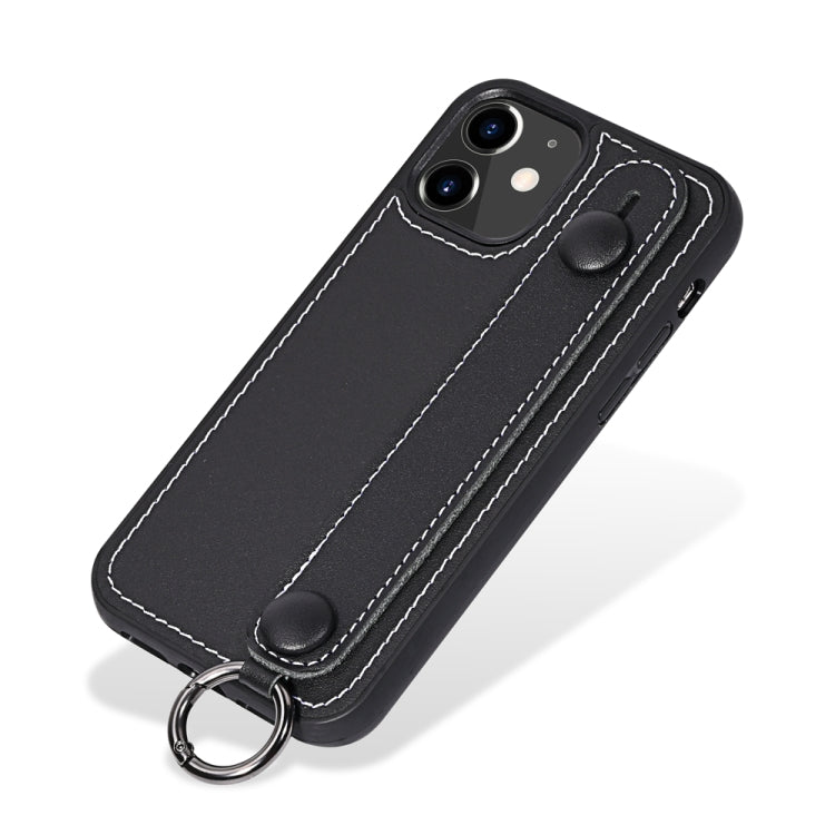 For iPhone 12 / 12 Pro Top Layer Cowhide Shockproof Protective Case with Wrist Strap Bracket