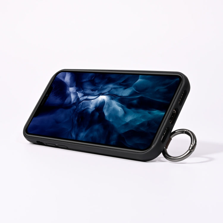 For iPhone 12 / 12 Pro Top Layer Cowhide Shockproof Protective Case with Wrist Strap Bracket
