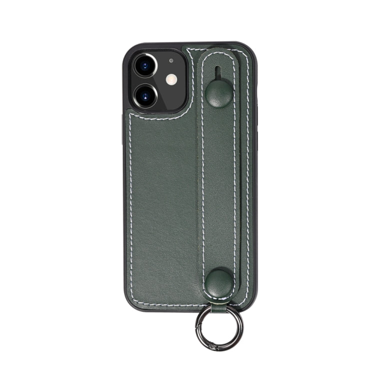 For iPhone 12 / 12 Pro Top Layer Cowhide Shockproof Protective Case with Wrist Strap Bracket