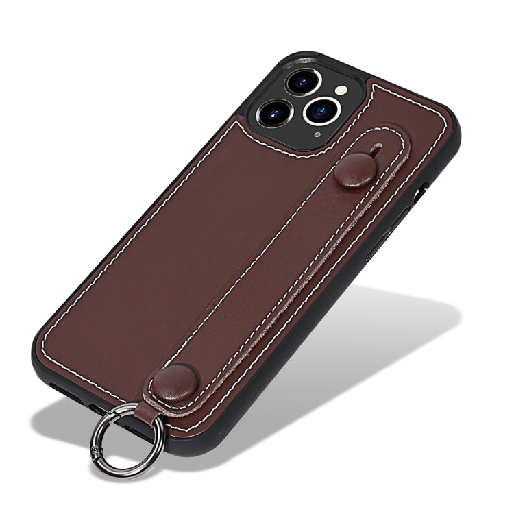 For iPhone 12 Pro Max Top Layer Cowhide Shockproof Protective Case with Wrist Strap Bracket