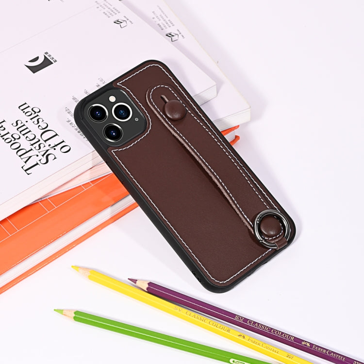For iPhone 12 Pro Max Top Layer Cowhide Shockproof Protective Case with Wrist Strap Bracket