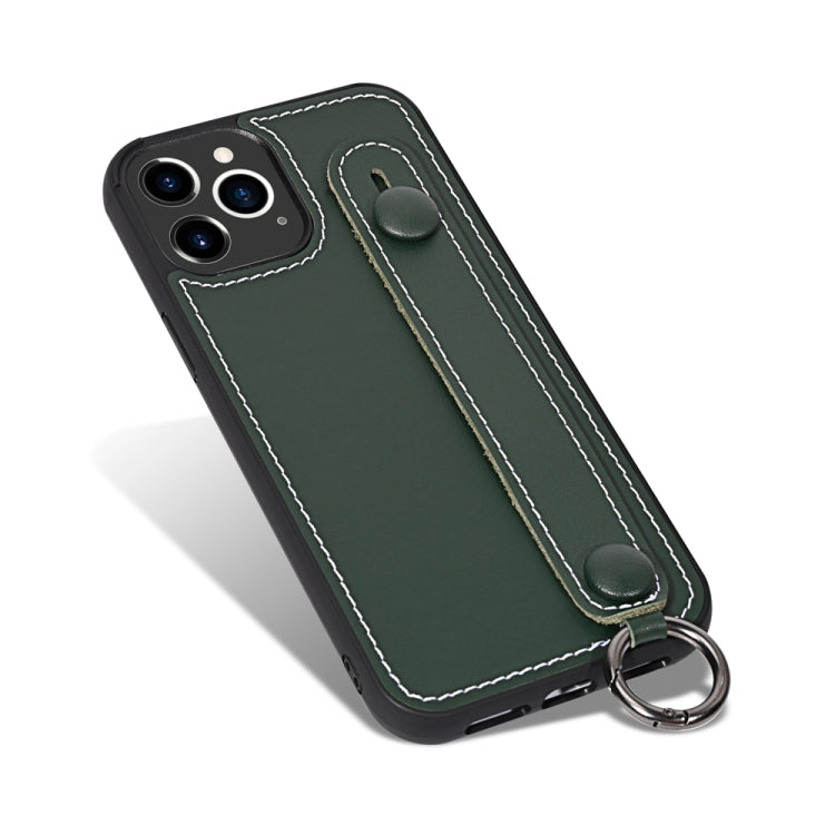 For iPhone 12 Pro Max Top Layer Cowhide Shockproof Protective Case with Wrist Strap Bracket