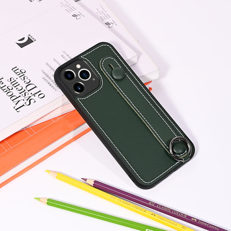 For iPhone 12 Pro Max Top Layer Cowhide Shockproof Protective Case with Wrist Strap Bracket