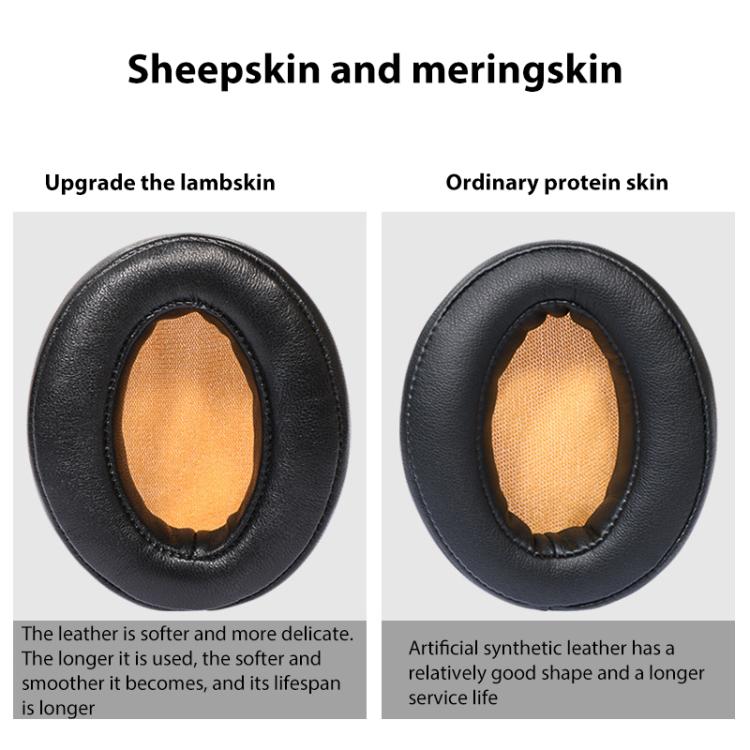 2pcs Insert Protein Leather Ice Silk Cloth Replacement Earpads For Sennheiser MOMENTUM 2.0 - Black Yellow