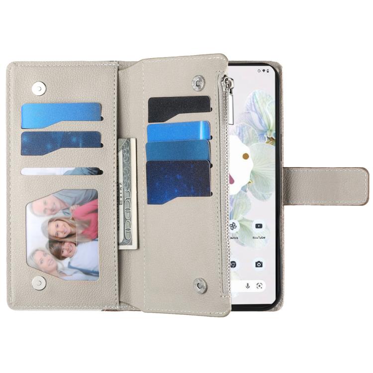 For Google Pixel 7 Pro Stitching Multi-card Zipper Wallet Leather Phone Case with Short Strap