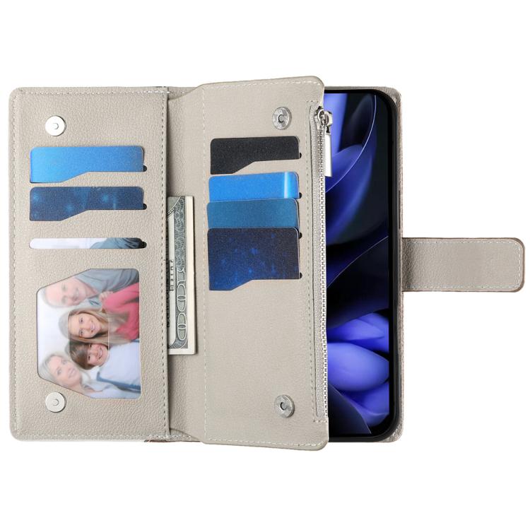 For Google Pixel 9 / 9 Pro / 10 / 10 Pro Stitching Multi-card Zipper Wallet Leather Phone Case with Short Strap
