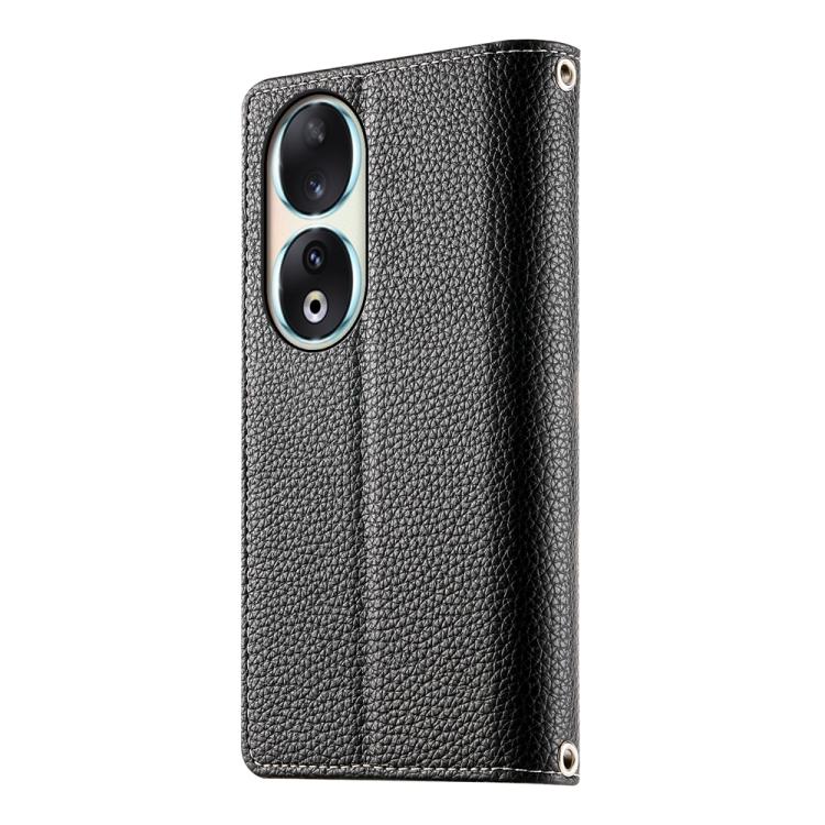 For Honor 90 Stitching Multi-card Zipper Wallet Leather Phone Case with Short Strap