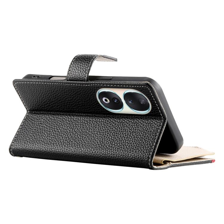 For Honor 90 Stitching Multi-card Zipper Wallet Leather Phone Case with Short Strap