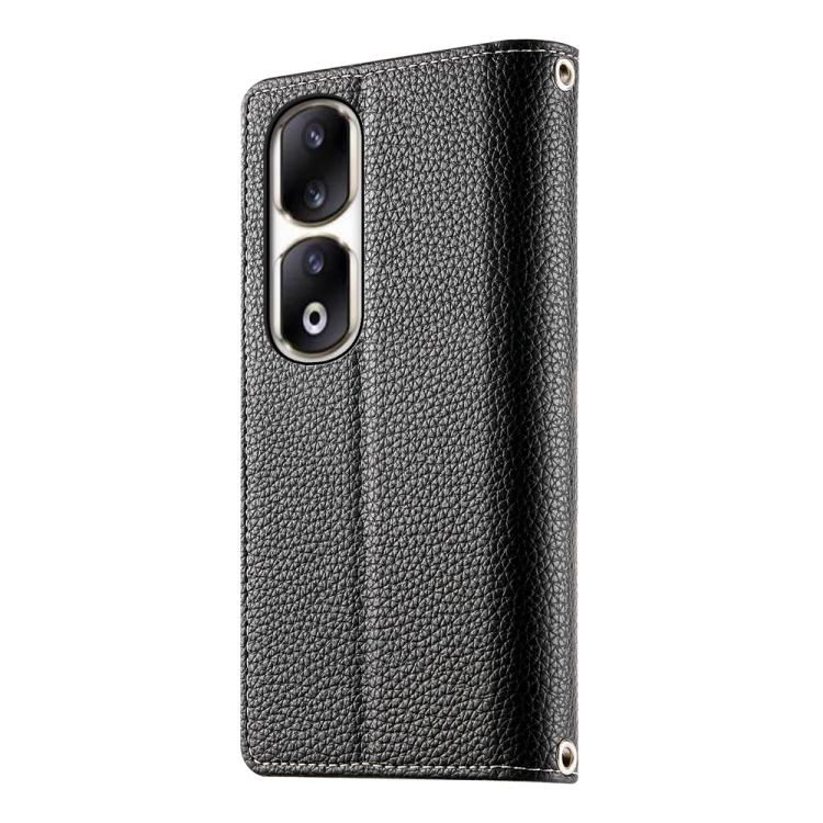 For Honor 90 Pro Stitching Multi-card Zipper Wallet Leather Phone Case with Short Strap
