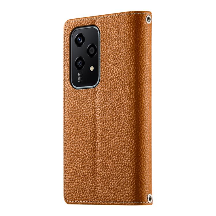 For Honor 200 Lite Global Stitching Multi-card Zipper Wallet Leather Phone Case with Short Strap