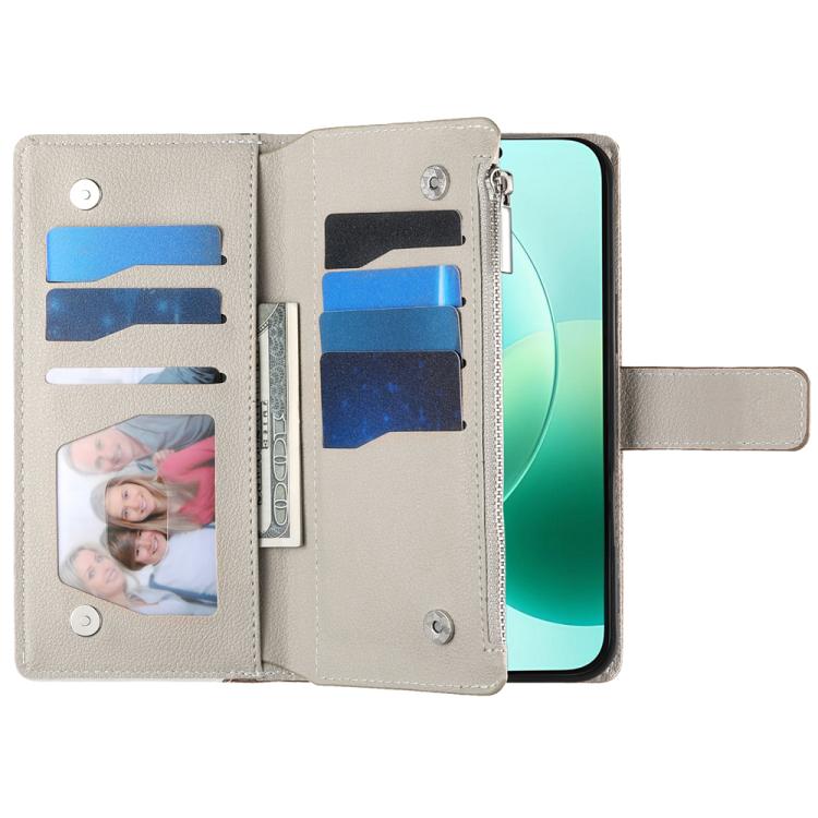 For Honor 400 Global 156.5mm Stitching Multi-card Zipper Wallet Leather Phone Case with Short Strap