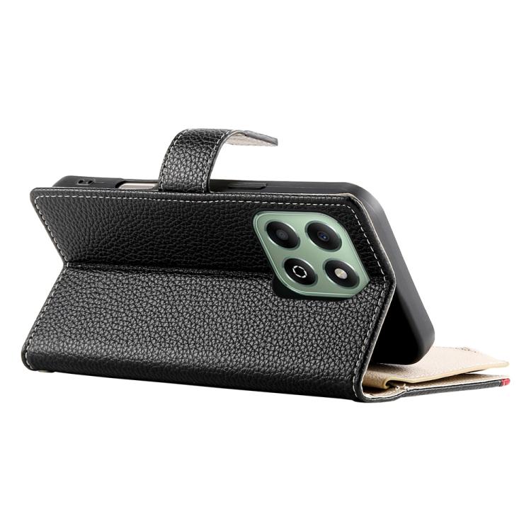 For Honor X6a / Honor X6b 4G Stitching Multi-card Zipper Wallet Leather Phone Case with Short Strap