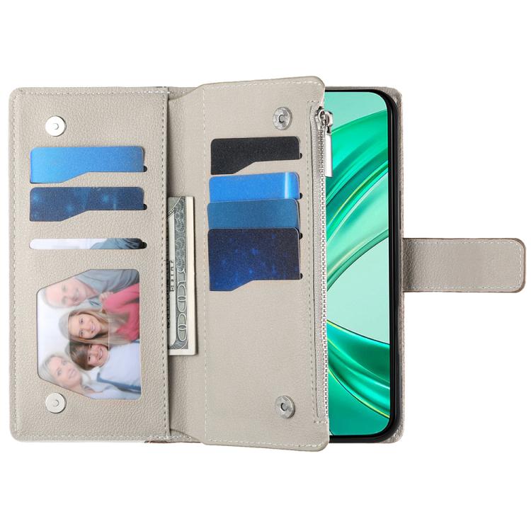 For Honor X8b Stitching Multi-card Zipper Wallet Leather Phone Case with Short Strap