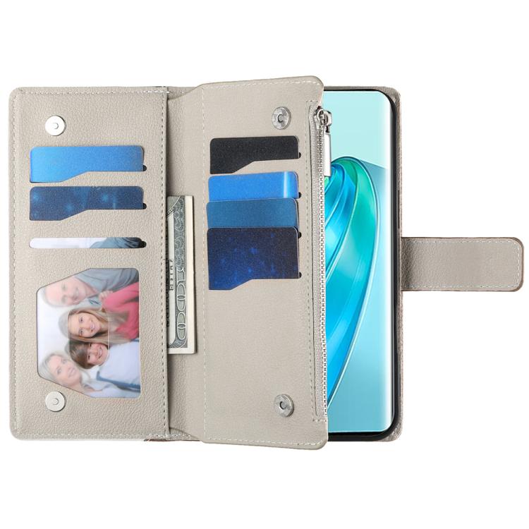 For Honor X50i / Honor 90 Lite Stitching Multi-card Zipper Wallet Leather Phone Case with Short Strap