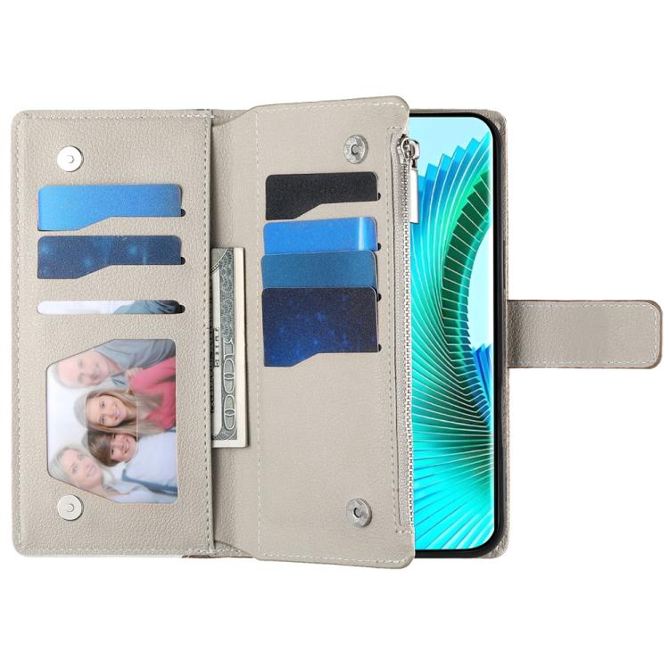 For Honor X5c Plus Stitching Multi-card Zipper Wallet Leather Phone Case with Short Strap