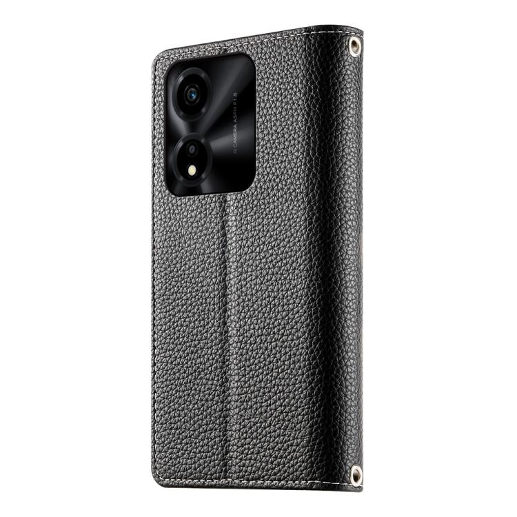 For Honor X5c Plus Stitching Multi-card Zipper Wallet Leather Phone Case with Short Strap