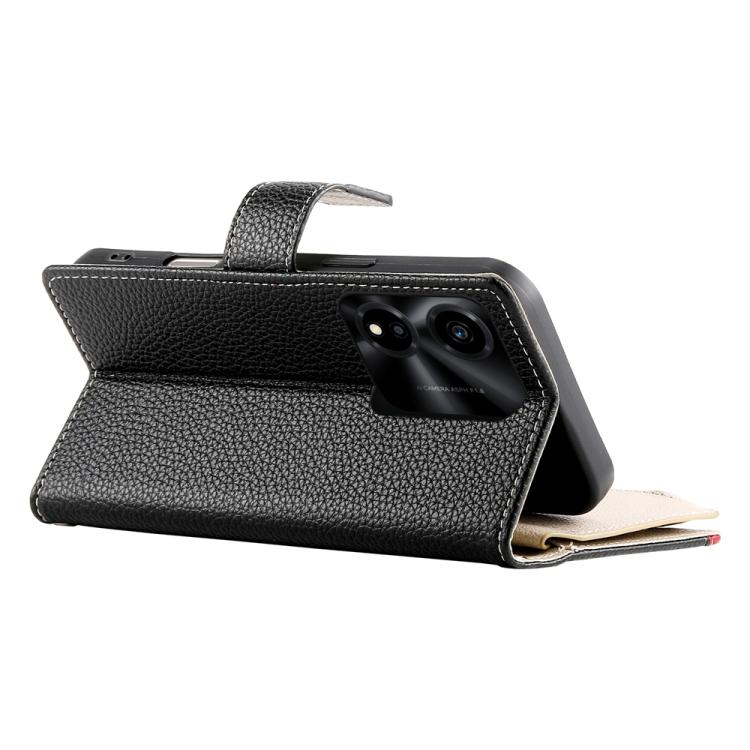 For Honor X5c Plus Stitching Multi-card Zipper Wallet Leather Phone Case with Short Strap