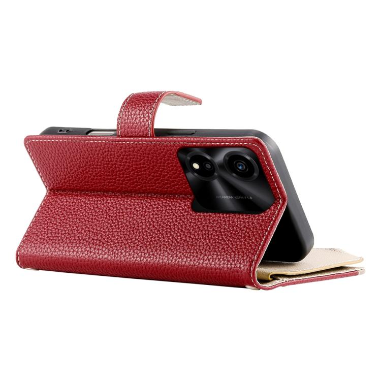 For Honor X5c Plus Stitching Multi-card Zipper Wallet Leather Phone Case with Short Strap