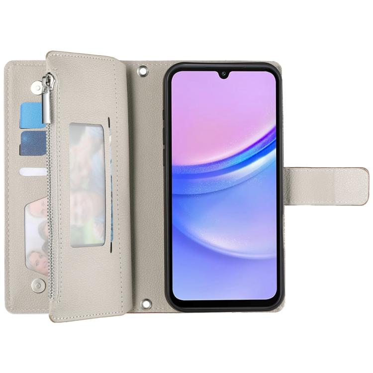 For Samsung Galaxy A05 Stitching Multi-card Zipper Wallet Leather Phone Case with Short Strap