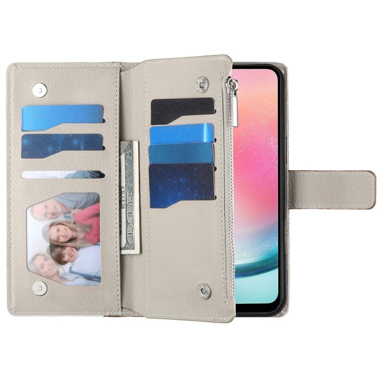 For Samsung Galaxy A24 4G Stitching Multi-card Zipper Wallet Leather Phone Case with Short Strap