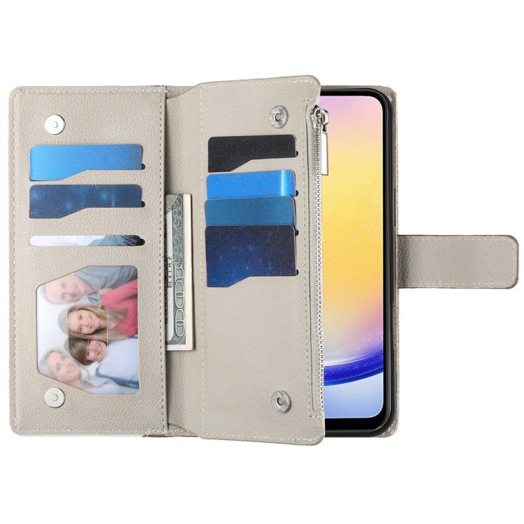 For Samsung Galaxy A25 5G Stitching Multi-card Zipper Wallet Leather Phone Case with Short Strap