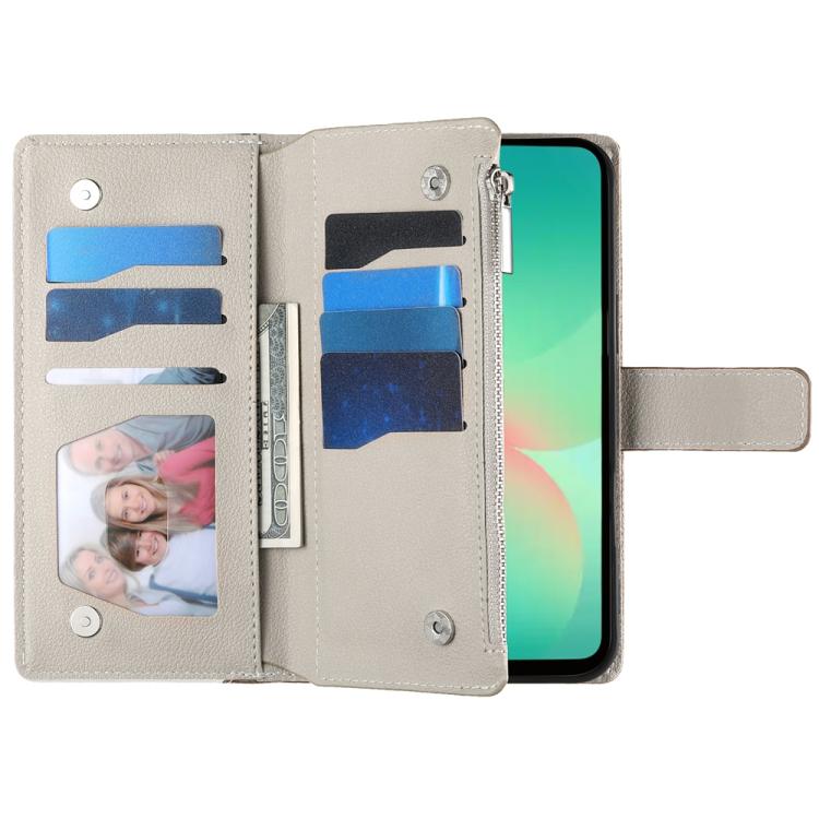 For Samsung Galaxy A26 5G / A16 / A17 4G Stitching Multi-card Zipper Wallet Leather Phone Case with Short Strap