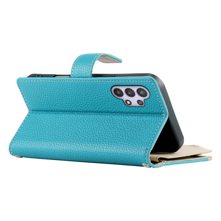 For Samsung Galaxy A32 5G Stitching Multi-card Zipper Wallet Leather Phone Case with Short Strap