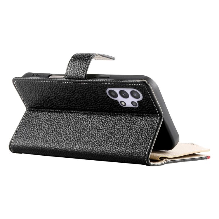 For Samsung Galaxy A32 5G Stitching Multi-card Zipper Wallet Leather Phone Case with Short Strap