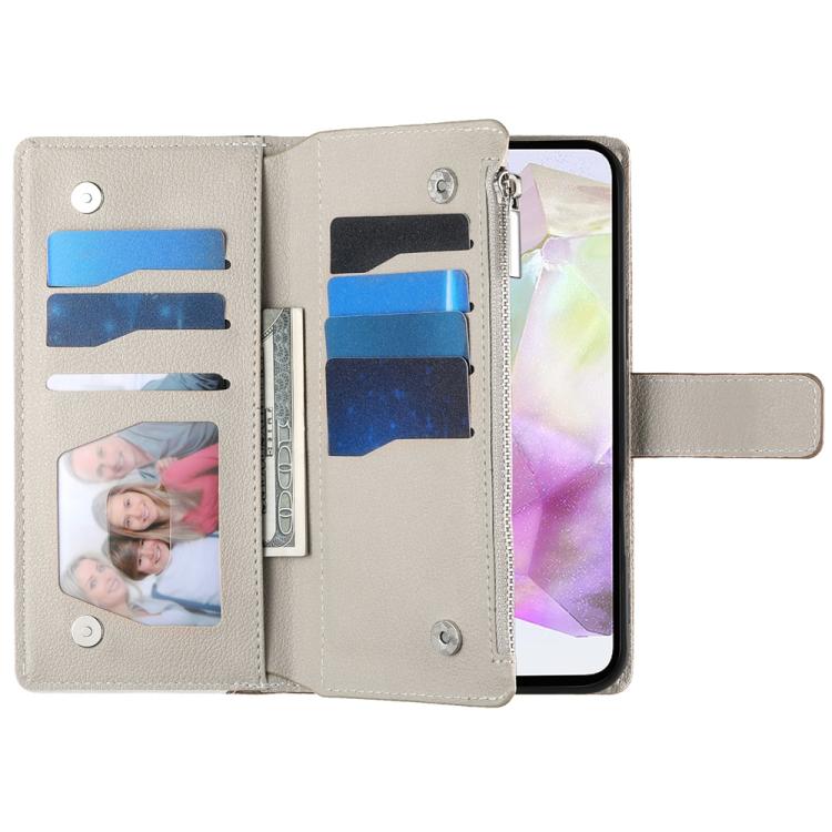For Samsung Galaxy A35 5G Stitching Multi-card Zipper Wallet Leather Phone Case with Short Strap
