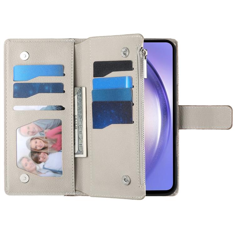 For Samsung Galaxy A54 5G Stitching Multi-card Zipper Wallet Leather Phone Case with Short Strap