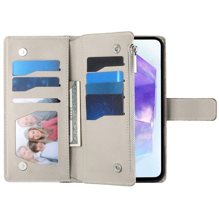 For Samsung Galaxy A55 5G Stitching Multi-card Zipper Wallet Leather Phone Case with Short Strap