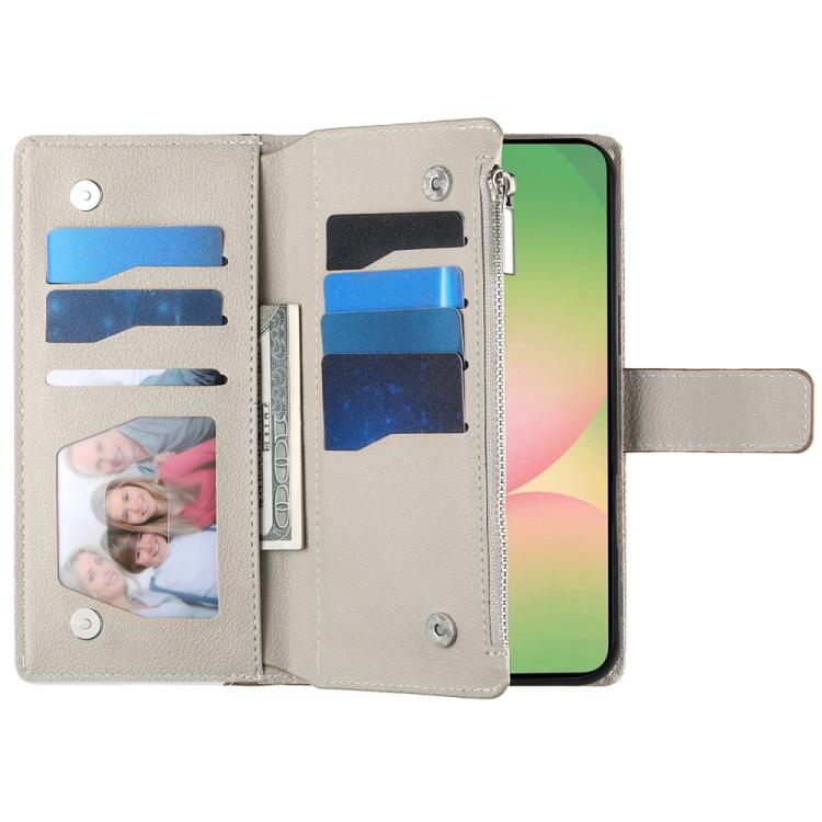 For Samsung Galaxy A56 5G Stitching Multi-card Zipper Wallet Leather Phone Case with Short Strap