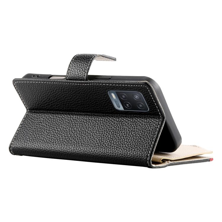 For OPPO A54 4G / A54s / A55 4G / 5G / A55s 5G Stitching Multi-card Zipper Wallet Leather Phone Case with Short Strap