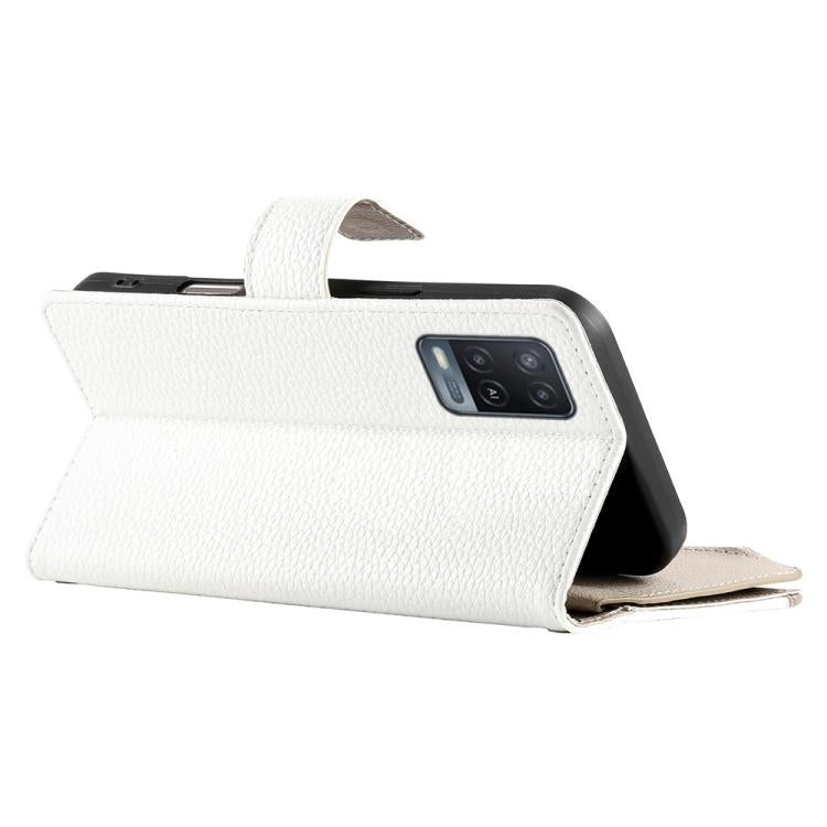 For OPPO A54 4G / A54s / A55 4G / 5G / A55s 5G Stitching Multi-card Zipper Wallet Leather Phone Case with Short Strap