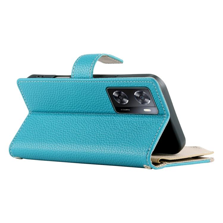 For OPPO A57 4G / A57s / A77 4G / A77s Stitching Multi-card Zipper Wallet Leather Phone Case with Short Strap