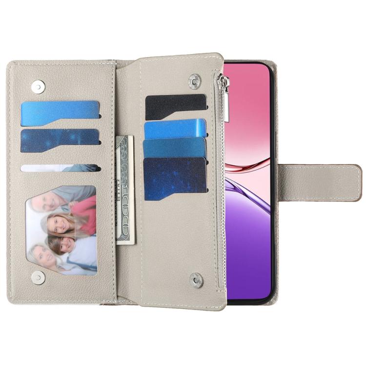 For OPPO A78 4G Global Stitching Multi-card Zipper Wallet Leather Phone Case with Short Strap