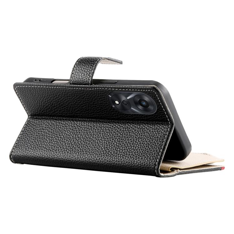 For OPPO A78 5G Global / A58x / A1x Stitching Multi-card Zipper Wallet Leather Phone Case with Short Strap