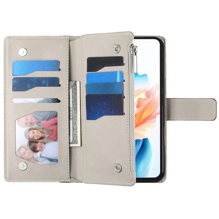 For OPPO A79 5G / A2x Stitching Multi-card Zipper Wallet Leather Phone Case with Short Strap