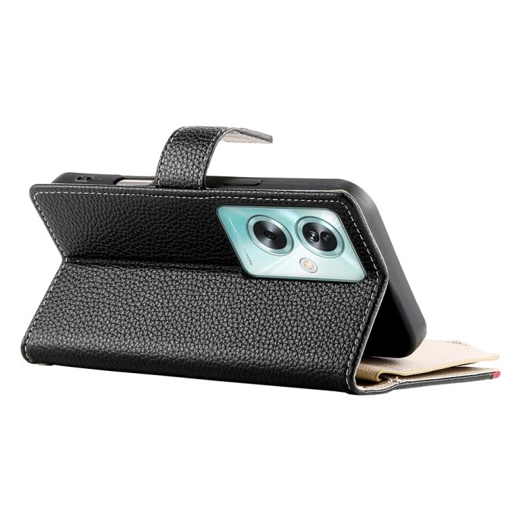 For OPPO A79 5G / A2x Stitching Multi-card Zipper Wallet Leather Phone Case with Short Strap