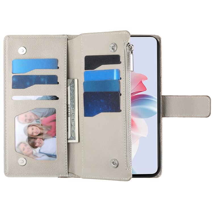 For OPPO Reno11 Pro Global Stitching Multi-card Zipper Wallet Leather Phone Case with Short Strap