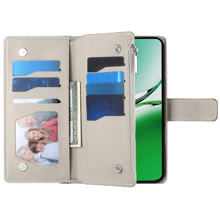 For OPPO Reno12 Global Stitching Multi-card Zipper Wallet Leather Phone Case with Short Strap