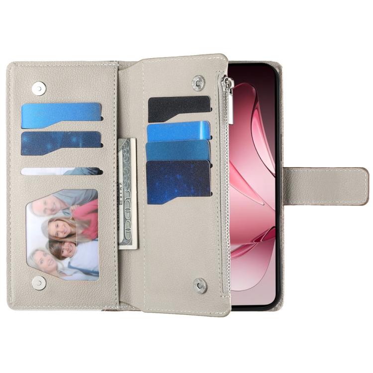 For OPPO Reno13 Pro Global Stitching Multi-card Zipper Wallet Leather Phone Case with Short Strap