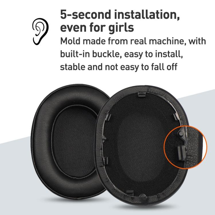 2pcs Spliced Protein Leather Earphone Replacement Earpads Pads For Sony WH-1000XM5 - Black