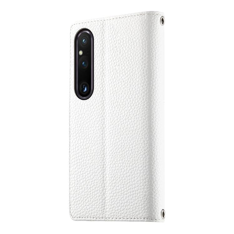 For Sony Xperia 1 V Stitching Multi-card Zipper Wallet Leather Phone Case with Short Strap