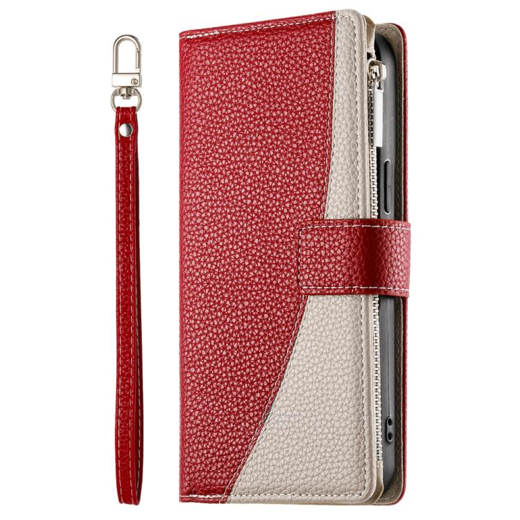 For Sony Xperia 1 V Stitching Multi-card Zipper Wallet Leather Phone Case with Short Strap