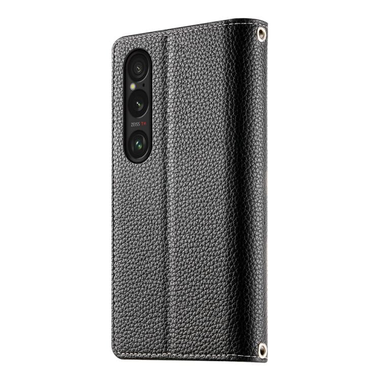 For Sony Xperia 1 VI Stitching Multi-card Zipper Wallet Leather Phone Case with Short Strap