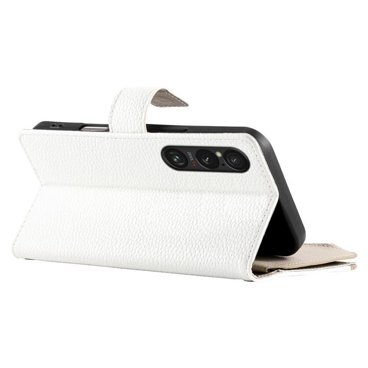 For Sony Xperia 1 VI Stitching Multi-card Zipper Wallet Leather Phone Case with Short Strap